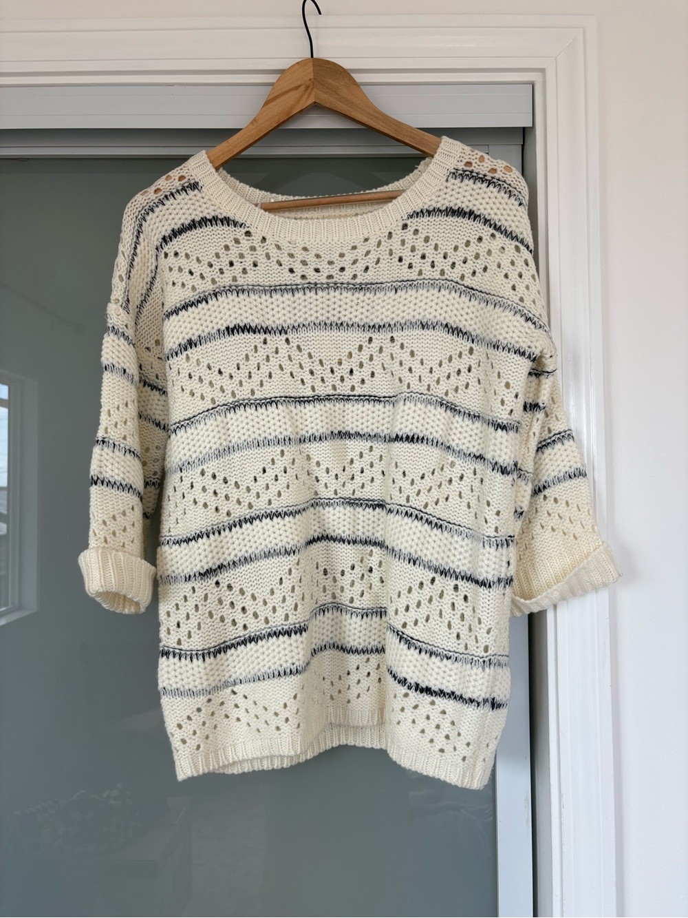 Elodie Cream Sweater with Navy Stripes